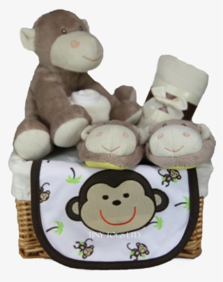 Neutral Gift Basket Hamper With A Cute Cuddly Monkey - Stuffed Toy #8141213