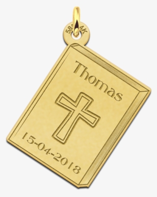 Golden Communion Pendant With Cross And Engraving - Locket #8156975