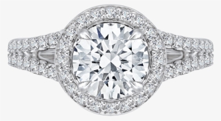 14k White Gold Round Halo Diamond Engagement Ring With - Engagement Solitaire Rings For Girl #8185036