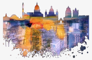 Ftestickers Illustration City Citylights Birmingham - City Watercolor Png #8186760