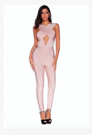 "zara" Kylie Jenner Inspired Beige Crossover Front - Romper Suit #820724