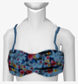 Avatar Blue Ruffled Floral Bandeau Bikini Top - Swimsuit Top #8208031