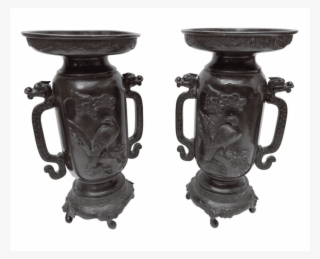 A Pair Of 19th Century Japanese Bronze Vases With Bird - Antique #8213741