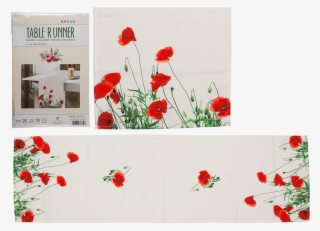 White Tablerunner With Poppy Flowers - Table Runners #8232441