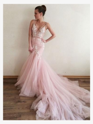 Sexy Mermaid Prom Dresses Tulle Long Evening Dress - Pink Mermaid Wedding Dresses #8239594