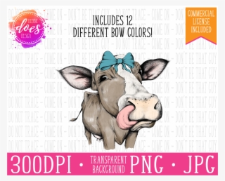 Female/heifer Hand Drawn Cow With Bow And Tongue Design - Design #8266858