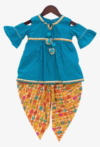 Blue Kurti With Printed Dhoti - Costume #8296622