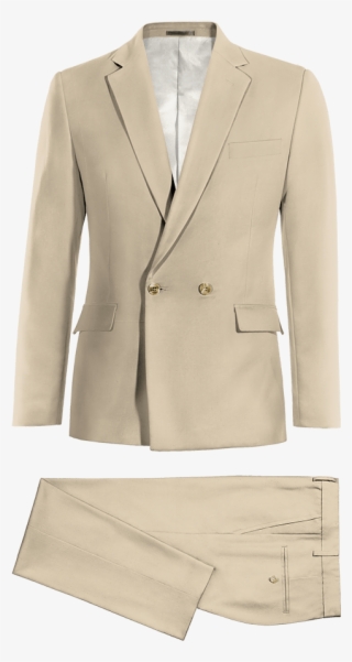 Beige Double Breasted Cotton Suit - Traje Mao Hombre Gris #8297815
