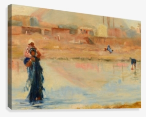 A Woman In A Blue Dress With Her Baby Canvas Print - Painting #830008