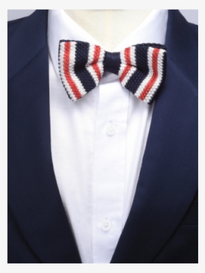 Navy W/red Stripe Knitted Bow Tie - Knitting #833444