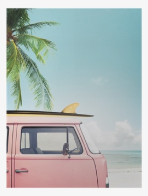 Vintage Car Parked On The Tropical Beach With A Surfboard #834212