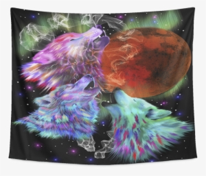 Three Wolves Howling Tapestry - Outer Space #838136