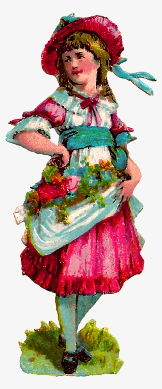 Fashion Girl Victorian Dress Bonnet Flowers Digital - Illustration #8303054