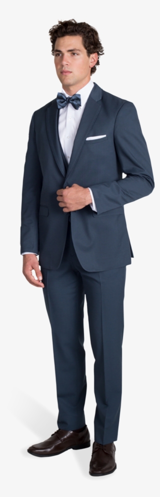Slate Blue Notch Lapel Suit - Navy Blue Checked Suit #8303311