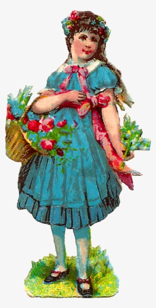 Flower Basket Girl Victorian Fashion Digital Clipart - Girl #8303422