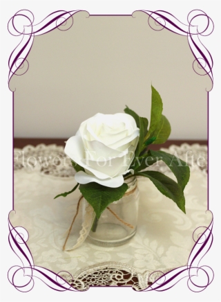 White Rose & Foliage Small Table Decoration Flowers - Red Rose Cake Decorations #8311729