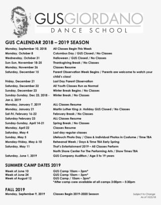 Gus Youth Calendar 2018 2019-1 - Document #8311750