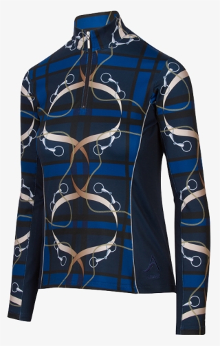 Arista Plaid & Leathers Quarter Zip In Navy - Long-sleeved T-shirt #8315614