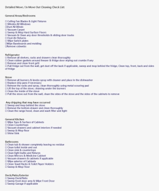 Detailed Move / In Move Out Cleaning Check List - Document #8321752