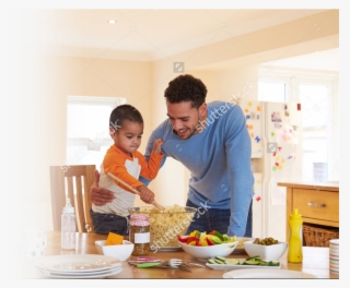 Stock Photo Father And Son Making Pasta Salad In Kitchen - Cor De Tinta Pessego Suave #8329228