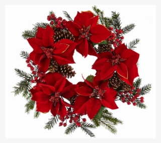 22" Glitter Velvet Poinsettia And Pinecone Wreath - Buquê De Rosas Em Forma De Coração #8335118