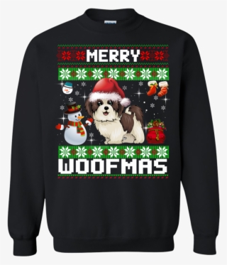 Shih Tzu Merry Woofmas Christmas Sweatshirt Sweatshirt - Presents To Get For Lesbians #8343899