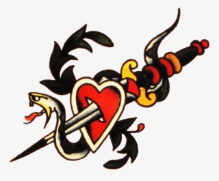 Sailor Jerry, Vintage Tattoo, Designs, Snake, Dagger, - Traditional Style Tattoo Heart Dagger #8344714
