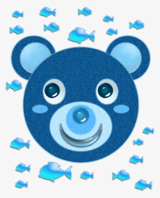 Blue Bear Face And Fish - Cartoon #8344958