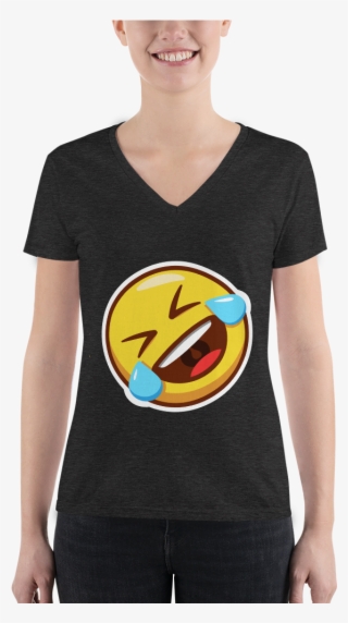 Laughing Emoji Women's Fashion Deep V-neck Tee - T-shirt #8351804