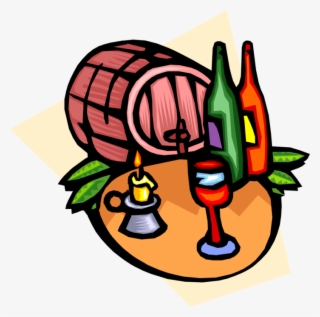 Vector Illustration Of Wine With Barrel Cask And Bottles #8371490