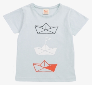 Printed T-shirt In Illusion Blue Paper Boat Print, - Ernie Ball T Shirt #8390601