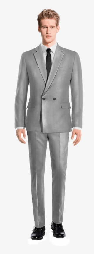 Grey Double Breasted Polyester Suit-view Front - Croisé Costume Carreaux Homme #8399700