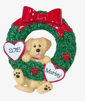 Yellow Lab Hanging On To Wreath Christmas Ornament - Dog #840376
