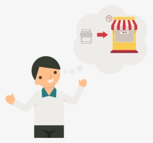 Cartoon Business Man Thinking Of Make A Big Store - Store Business Cartoon #841654