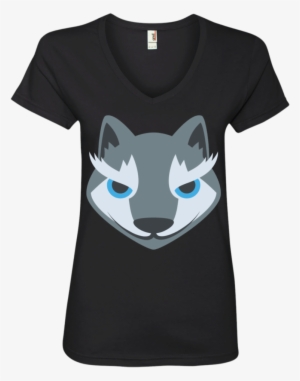 Wolf Face Emoji Ladies' V Neck T Shirt - Firefighter Girl Shirt #843470