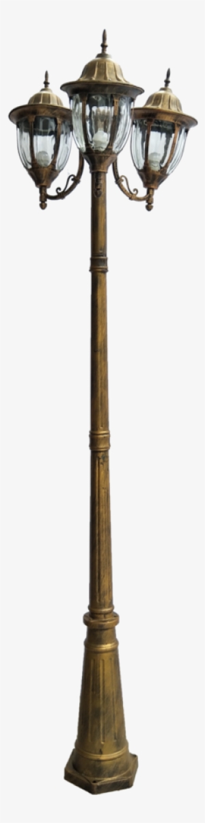 Gold Lamp Post - 3 Light Outdoor Solar Post Lantern #843577