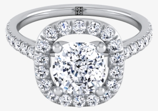 Cushion Cut Diamond Pave Halo Frame Engagement Ring - Engagement Ring #8404935