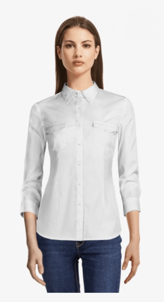 White Button Down Stretchy Shirt-view Front - Shirt #8429128