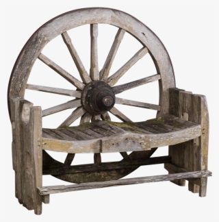 Antique French Wagon Wheel Large Garden Bench Circa - Wood #8429765