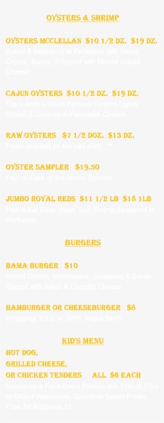 Oyster Bar Menu Oysters & Shrimp Oysters Mcclellan - Document #8433345