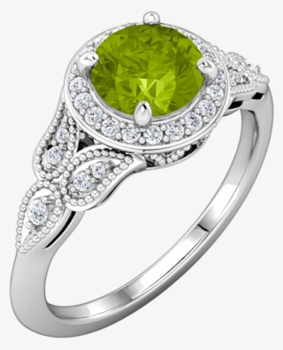 Disney Inspired Engagements 14k White Round Peridot - Wedding Ring #8440360