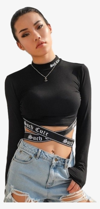 G275 Gothic Cross Straps Navel T Shirts Women 2018 - T-shirt #8444200