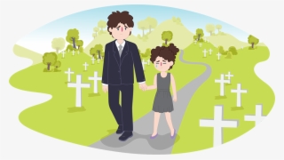 Child And Male Parent Or Carer Walking Through A Cemetery - Illustration #8450919