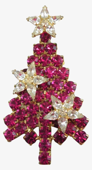 Christmas Tree Brooch With Red Rhinestones And Crystal - Christmas Ornament #8457123