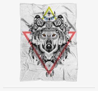 Tribal Wolf Sublimation Throw Blanket - Spiritual Animal Art Black And White #8461658