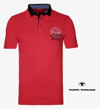 ~tom Tailor Red Polo Tshirt With Logo Print & Black - Collar T Shirt Logo #8467169