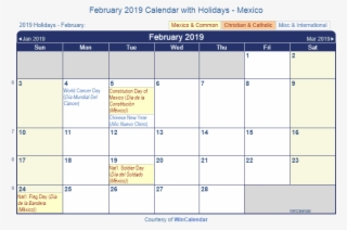 February 2019 Calendar With Mexican Holidays To Print - February 2019 Calendar With Holidays #8476658