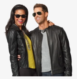 Man And Woman Wearing Ray-ban Sunglasses - Leather Jacket #8481038