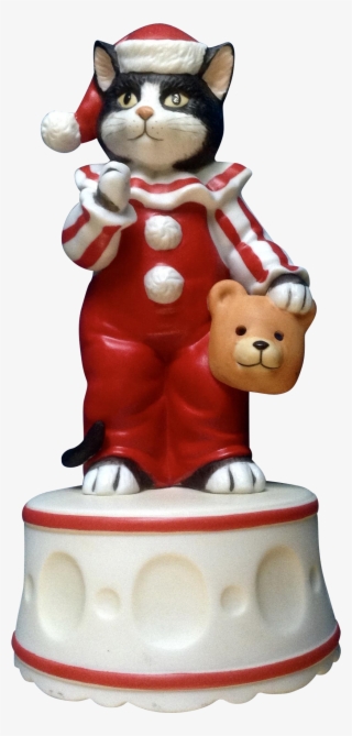 1985 Schmid Black Kitty Cat Clown Music Box Plays, - Cartoon #8491254
