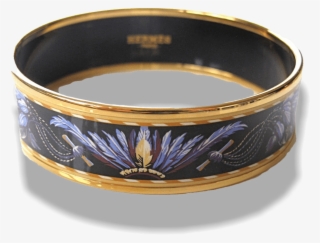 Hermes Black Enamel Gold Trim Brazil Wide Bangle Bracelet, - Bangle #8502541